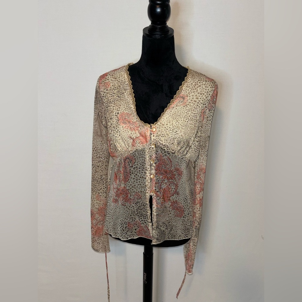 Wrapper Cream Button Front Fitted Blouse-Sheer